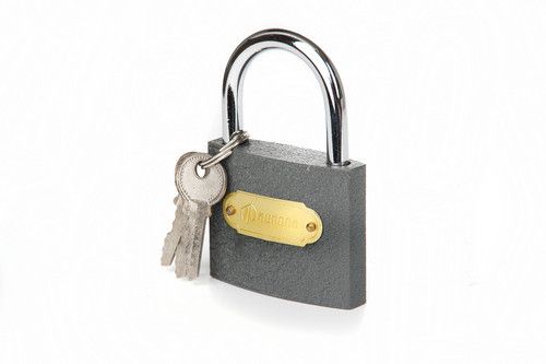Замок серый навесной - (29x26x12мм), английский ключ AURORA