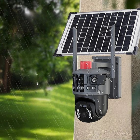Уличная камера видеонаблюдения 4G 3 линзы 6MP / Автономная камера 360°/ 90 на солнечной панеле | Зображення 1