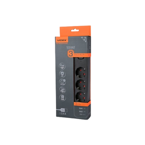 Фільтр мережевий 3 розетки/2USB-A/1Type-C 3м із заземленням з кнопкою чорний VF-PD33G2U1C-B Oncord Videx