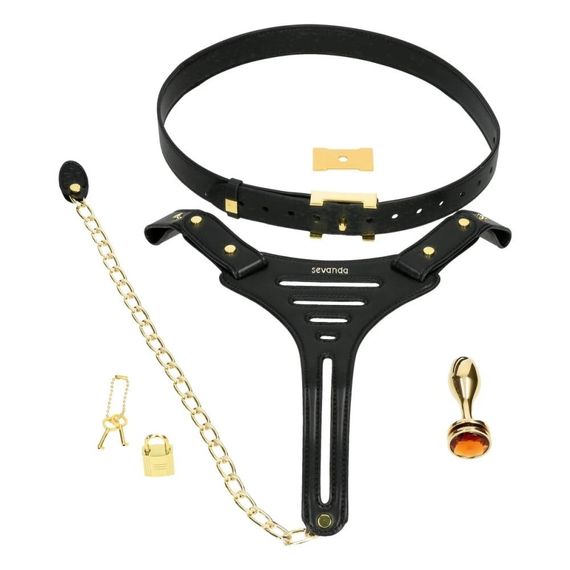 Пояс вірності Lockink Sevanda Beg & Ask Chastity Pants з повідцем та анальною пробкою, L Sex Aura | Зображення 1