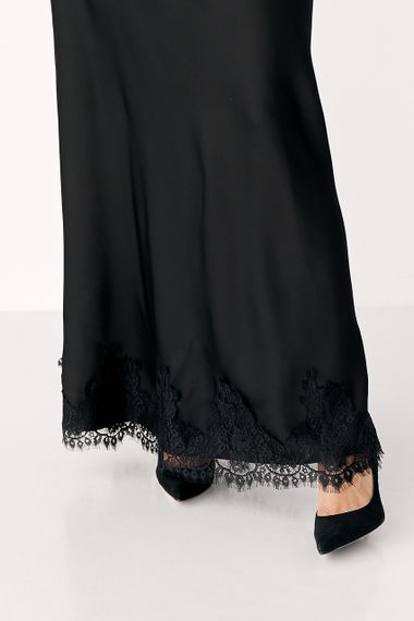 Сатинова спідниця з мереживом - чорний цвет, M (є розміри) | Зображення 3