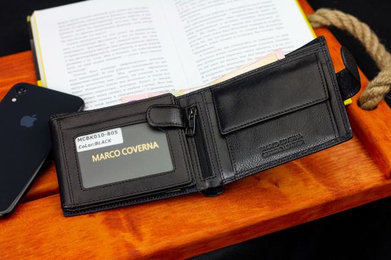 Гаманець чоловічий портмоне маленький шкіряний чорний для карток з монетницею Marco Coverna | Зображення 9