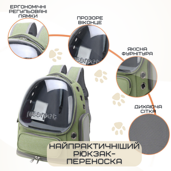 Рюкзак Для Кота з Прозорими Стінками Переноска Для Подорожей з Тваринами До 7 кг Зелена | Зображення 1