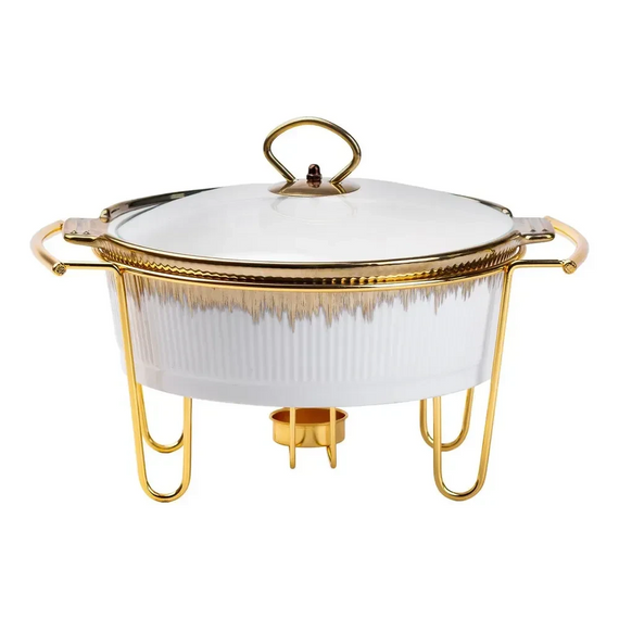 Марміт порцелянаовий 1,5 літра настільний круглий круглий мармітниця з підігрівом Біла HP1035 | Зображення 1