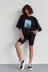 Костюм с футболкой oversize и велосипедками черный цвет S