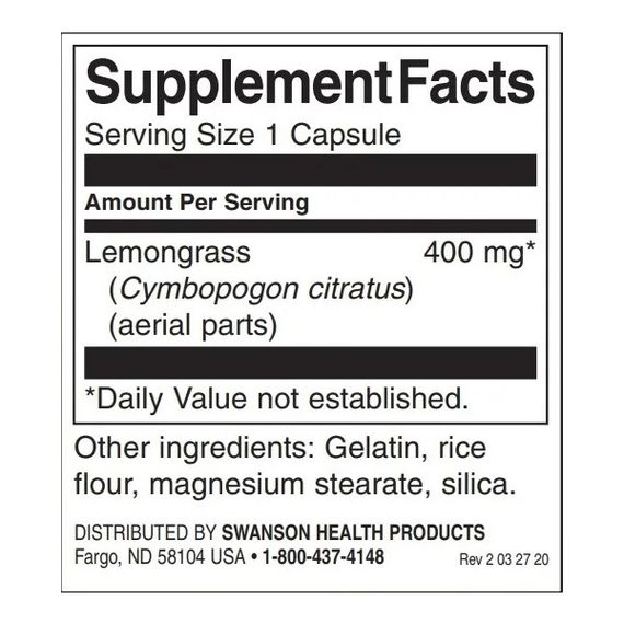 Лимонник Swanson Full Spectrum Lemongrass 400 mg 60 Caps | Зображення 1