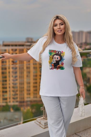 Женская футболка с принтом Labubu цвет белый, размер 54/56, GF05257 | Зображення 2