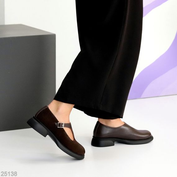 Дизайнерські шоколадні туфлі натуральна шкіра + замша низький хід | Зображення 6