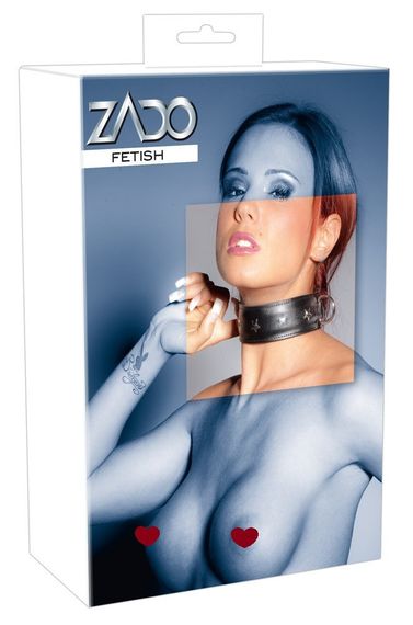 Нашийник широкий Zado FETISH з D-кільцями, шкіряний, чорний Sex Aura