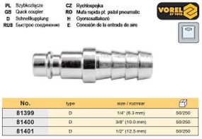 Ніпель бистрораземного з'єднання для шланга 1/2" VOREL-81401