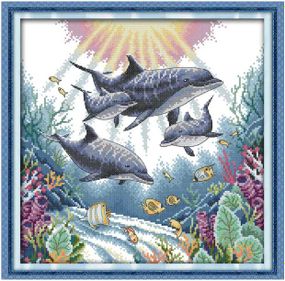 Набір для вишивання за нанесеною на канву схемою "Dolphin". AIDA 14CT printed 36*36 см