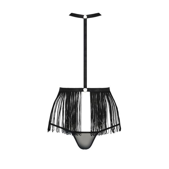 Комплект білизни INDRA SET OpenBra black L/XL - Passion Exclusive: стрінги, портупея з бахромою | Зображення 4