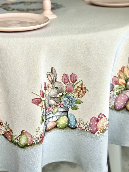 Скатертина гобеленова ROUND1289GR Limaso, Ø180, Кругла, Великодній, Без люрексу, 75% поліестер, 22% бавовна, 3% акрил, Гобелен | Зображення 3