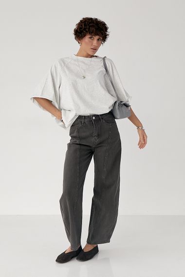 Однотонна вільна футболка з рукавами-реглан - світло-сірий цвет, ONE SIZE (є розміри) | Зображення 2