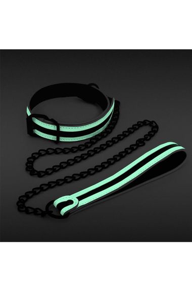Нашийник з повідцем NS Novelties GLO Bondage Collar And Leash Green світяться в темряві Sex Aura | Зображення 1