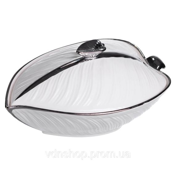 Супниця 800 (мл) порцелянова 26×18×14 (см) з кришкою Білий з сріблом XL-4074AS