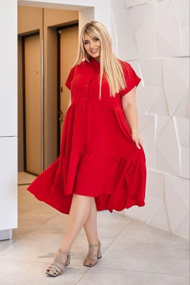 Жіноча сукня oversize SOLINNA  із софту великих розмірів 46–60, літня сукня вільного крою LI-5908 Червоний, 46-48