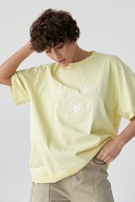 Оверсайз футболка з вишитими написами - жовтий цвет, ONE SIZE (є розміри)