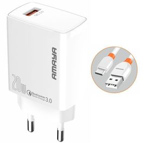 МЗП Amaya E57S QC3.0 20W (1USB-A) + кабель USB to Type-C White