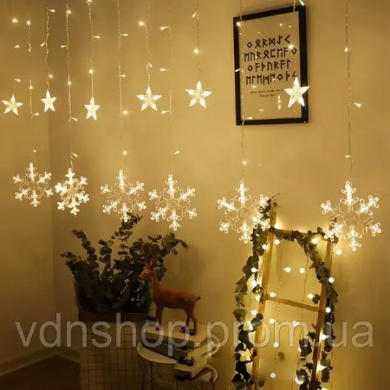 Новорічна світлодіодна гірлянда шторка "Сніжинки та Зірки" | Зображення 2