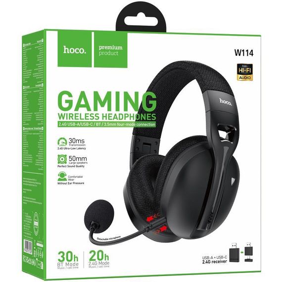 Накладні бездротові навушники Hoco W114 Magic +3.5mm+2.4G Black | Зображення 1