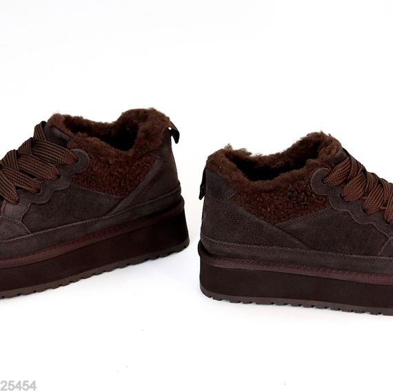 Теплые спортивные замшевые угги тедди на шнуровке цвет Шоколад | Зображення 5