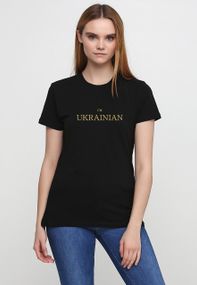 Футболка женская черная с принтом "I'm Ukrainian (золото)", L