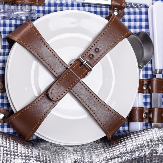 Кошик плетений для пікніка з посудом на 4 персони 42х28х20 см набір посуду туристичний для кемпінгу | Зображення 4