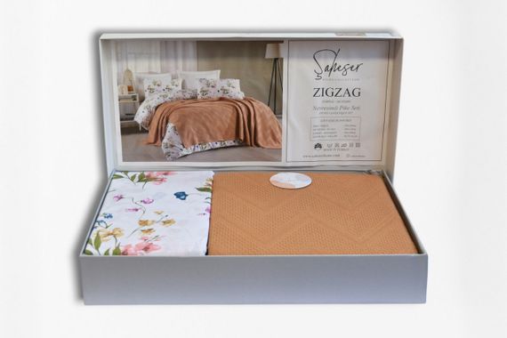 Постельное белье с пледом Saheser Ranforce Zig Zag 200 х 220 см Hardal | Зображення 3