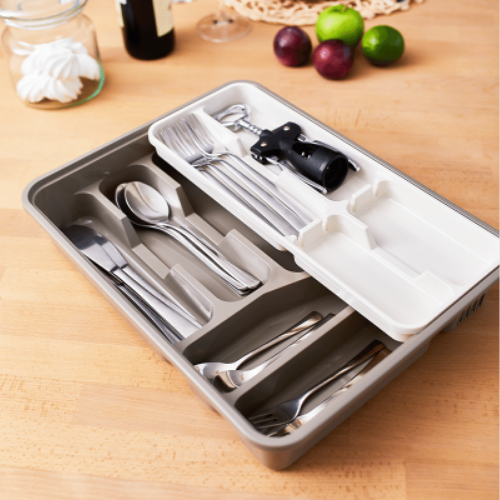 Лоток для столового приладдя зі вставкою пластик какао/біла троянда Алеана | Зображення 1