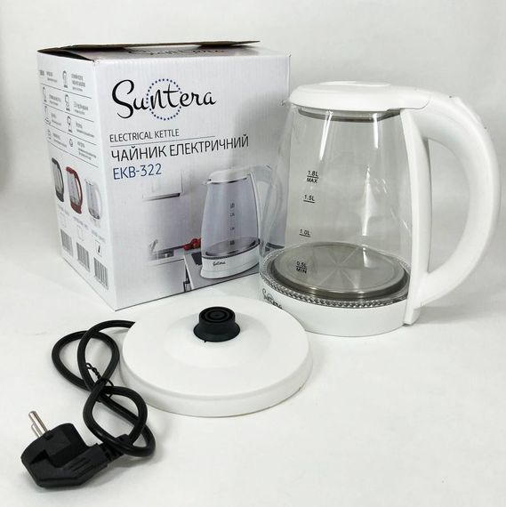 Електрочайник Suntera EKB-322W, чайники з підсвічуванням, гарний електричний чайник. Колір: білий | Зображення 4