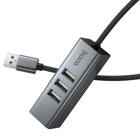 Переходник HUB Hoco HB1D USB to USB2.0*3+RJ45 Metal gray | Зображення 4