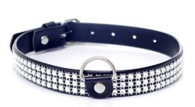 Нашийник зі штучної шкіри з кристалами Fetish Boss Series - Collar with crystals Silver, BS3300099 Sex Aura