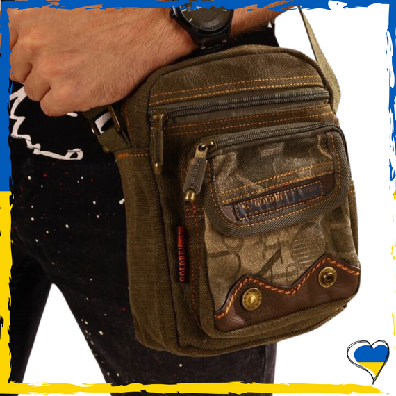 Мужская сумка через плечо текстильная хаки. Сумка хаки