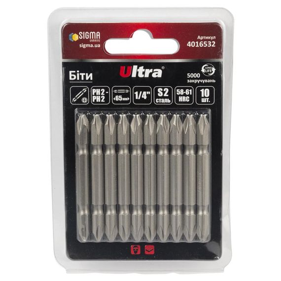 Набір біт Ultra PH2-PH2×65мм ¼" 10шт S2 (блістер) 4016532