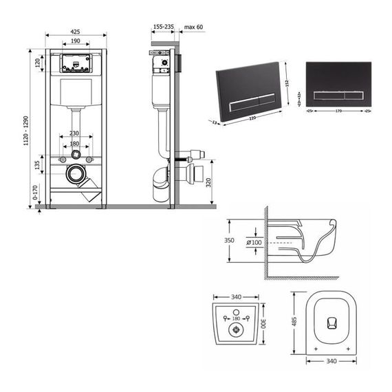 Готове рішення Qtap для ванної кімнати: підвісний унітаз Gemini Ultra Quiet 485×340×350+ комплект інсталяції Nest 4в1 (лінійна | Зображення 1