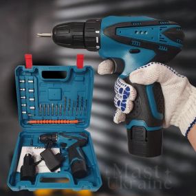 Акумуляторний шуруповерт 12V з набором інструментів, 18 режимів, 1 акумулятор, кейс для транспортування