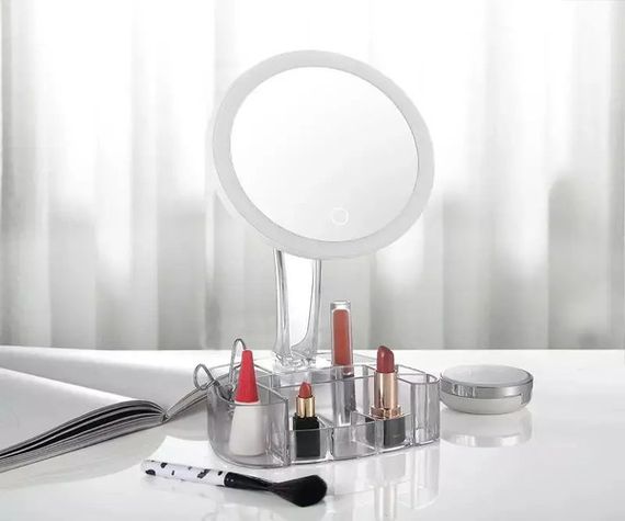 Багатофункціональне дзеркало Cosmetic mirror з LED підсвічуванням кругле 26LED 360° та органайзером XH-086 Білий (XH-086_276) | Зображення 5