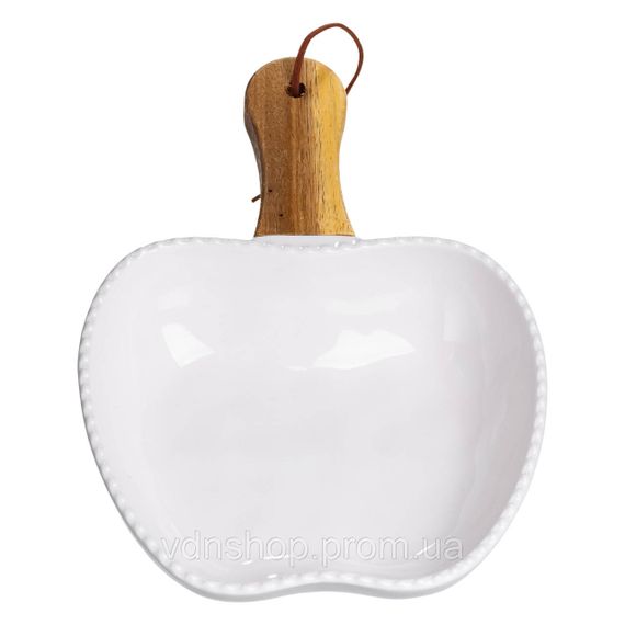 Тарілка порцелянова глибока з ручкою Яблуко 23×16×4 (см) блюдо сервірувальне з ручкою для подачі тарілка сковорода Білий ZJH-15-5 | Зображення 1