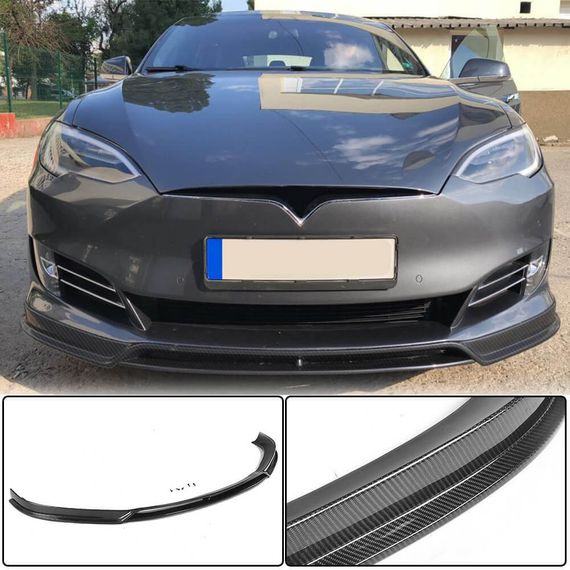 Накладка на передній бампер Lip (2016-2021, Карбон) для Tesla Model S 2012- рр