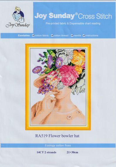 Набір для вишивання за нанесеною на канву схемою  "Flower bowler hat". AIDA 14CT printed 21*30 см | Зображення 1