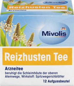 Лекарственный чай листьев подорожника Mivolis Reizhusten Tee – от раздражающего сухого кашля, 12 пакетиков