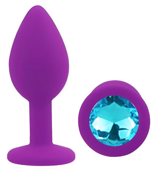 Анальна пробка S EGZO Silicone Purple Aqua SFR-13S із блакитним кристалом, фіолетова Sex Aura | Зображення 1