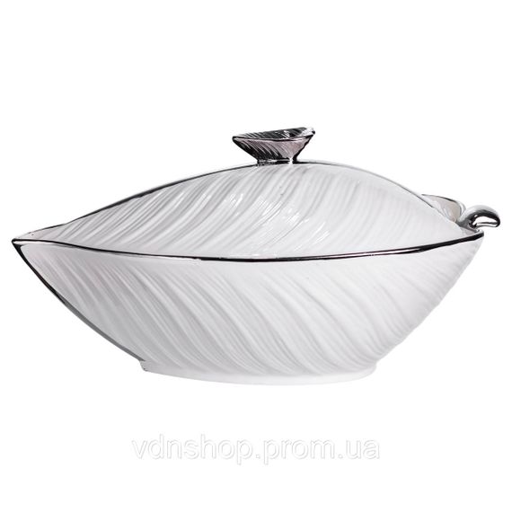 Супниця 800 (мл) порцелянова 32×21×16 (см) з кришкою Білий з сріблом XL-4054AS | Зображення 4