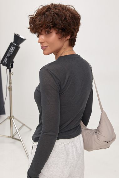 Тонкий лонгслів з двошаровим ефектом - темно-сірий цвет, ONE SIZE (є розміри) | Зображення 1