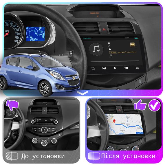 Штатная магнитола 9" Lesko для Chevrolet Spark III 2009-2016 2/32Gb CarPlay 4G Wi-Fi GPS Prime Шевролет | Зображення 2