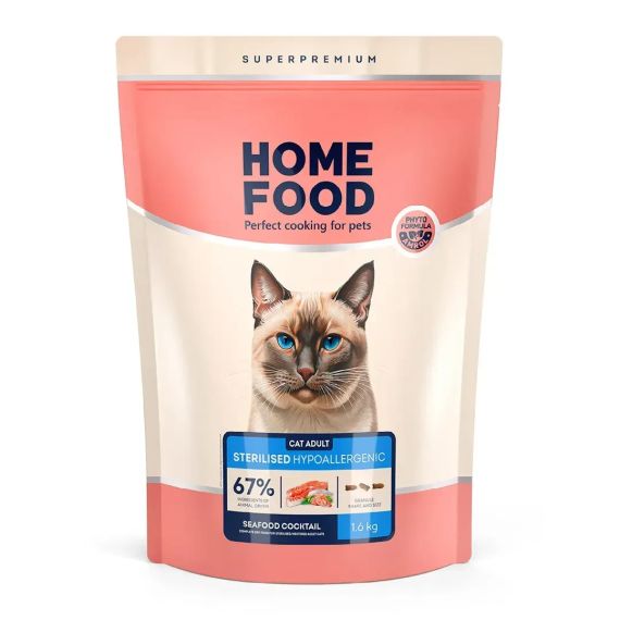 Гіпоалергенний сухий корм Home Food для стерилізованих/кастрованих дорослих котів Морський коктейль 400 г