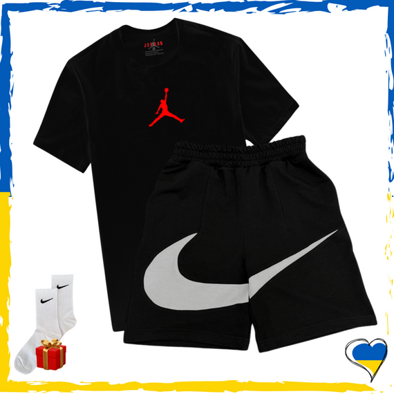 Комплект шорти Nike Big Swoosh та футболка Jordan. Комплект Найк Біг Свуш Чорний XS/S