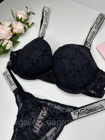 Комплект женского нижнего белья Victoria`s Secret со стразами 75С, Черный