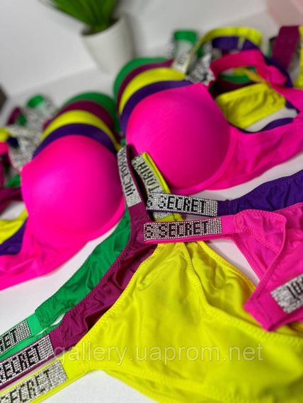 Комплект купальник Виктория Сикрет со стразами и Пуш-Ап, подарочный комплект Victoria`s Secret.Бразилиана Розовый, 80C | Зображення 1